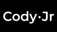 Cody Jr logo in white on a solid black background